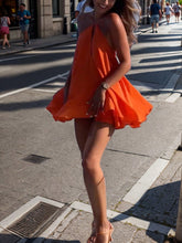 New Women's Sexy Deep V-Neck Backless Sleeveless Loose A-Line Ruffled Mini Dress, Vacation & Streetwear & Tropical, Spring/Summer